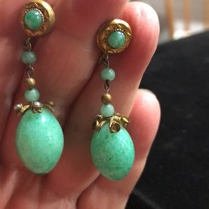Vintage Czech Green & Gold Tone